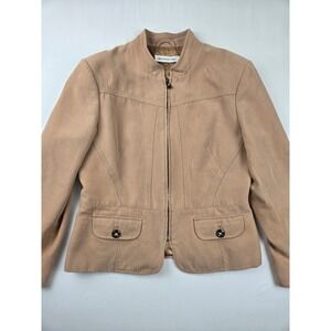 Laura Petites Faux Suede Jacket Womens 8 Petite Tan Zip Front Lined